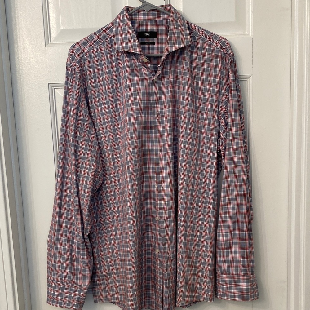 Hugo Boss Men's Plaid slim dress shirt - Red and Blue